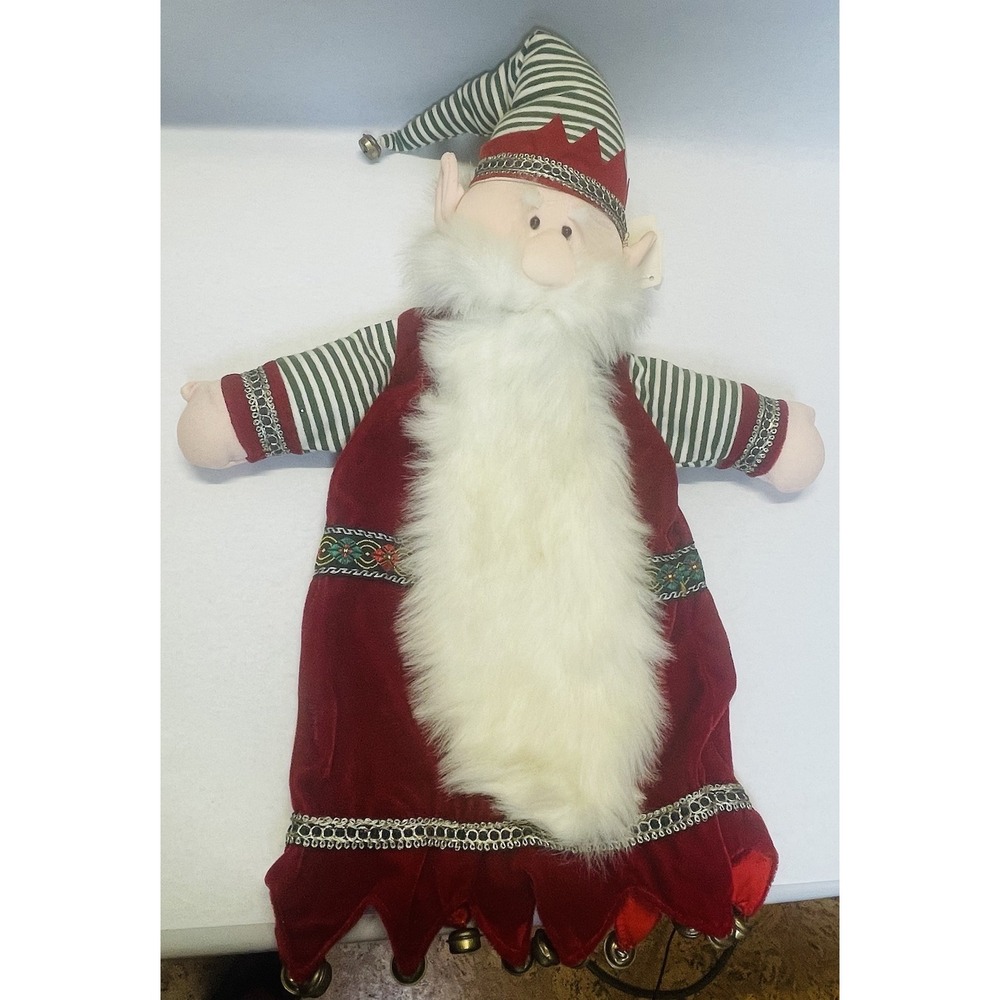 Around The World Elf Santa Tree Topper Bottle Cover Puppet w/ Bells 18" NWT.
